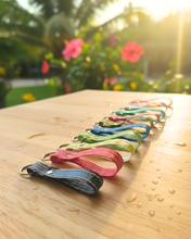 Load image into Gallery viewer, Sustainable B2B gift: Colorful keychain upcycled from 7 plastic bags, symbolizing a brand&#39;s commitment to eco-friendly, measurable ESG initiatives Malaysia